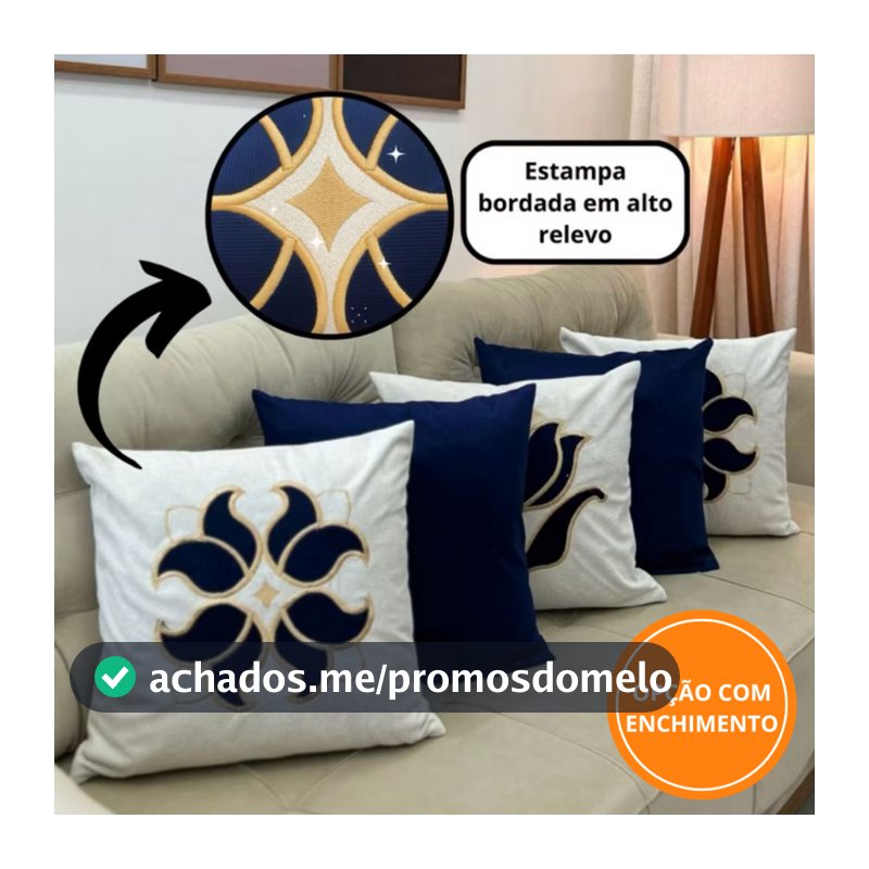 KIT 5 ALMOFADAS LUXO COM ENCHIMENTO | ESTAMPA BORDADA EM BOUCLÉ | DECORAÇÃO PARA SOFÁ, CAMA E QUARTO