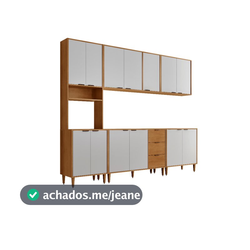 Armário de Cozinha Completo Luísa 100% MDF 5 Peças 12 Portas 3 Gavetas 260cm Moderna Mobília