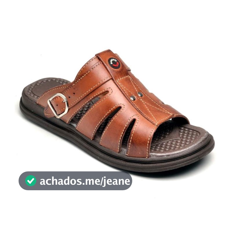 Sandália Chinelo Masculino Em Couro Sintético Anti Stress Anatômico Ortopédico