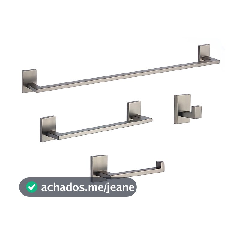 Kit Acessórios 4 Peças Aço Inox Cinza Grafite Conjunto De Banheiro Lavatório Metal Premium PMX