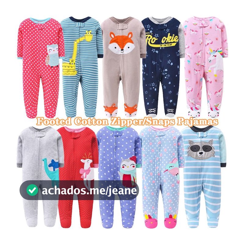 Bebê Recém-Nascido Meninos Meninas Footed Sleeper Algodão Zíper Pijamas Macacão De 0-12 Meses