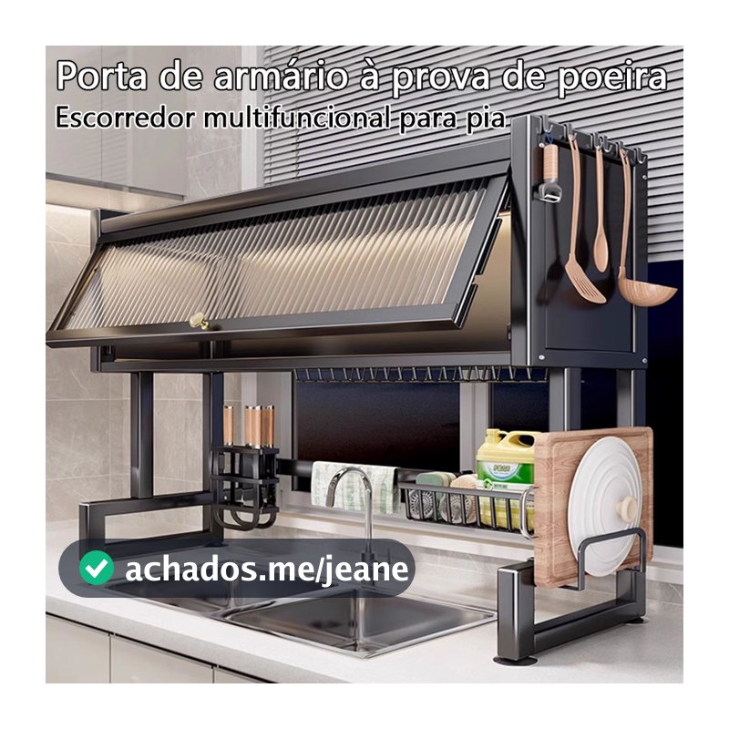 Escorredor De Louça De Pratos Cozinha Suspensa Modular Organizador Estante de Asfalto Duplo Com Porta 65/85cm Branco