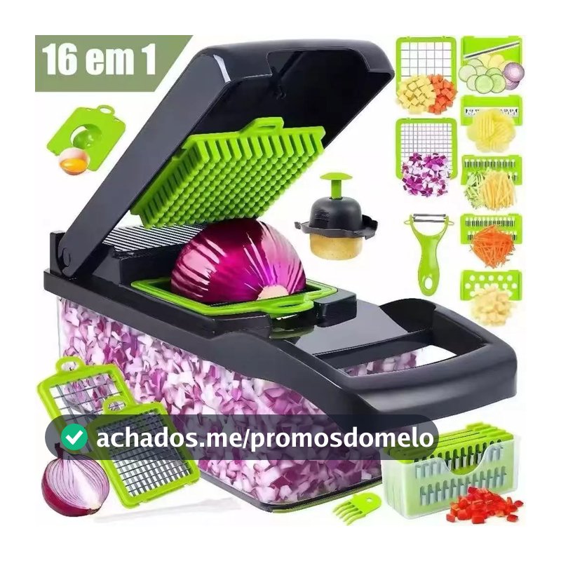 Fatiador Profissional Multifuncional 16 em 1 de Aço Inoxidável - Ideal para Vegetais, Frutas e Legumes