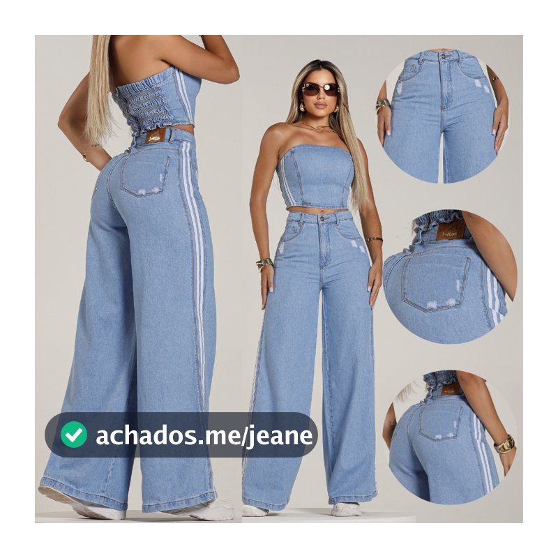 Calça Jeans Feminina Pantalona Feminina Listras Laterais Promoção