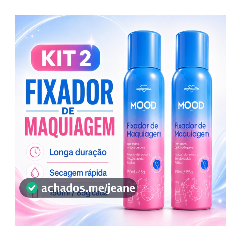 Kit 2 Spray Fixador de Maquiagem Mood Care My Health 150ml Secagem Rápida Longa Duração