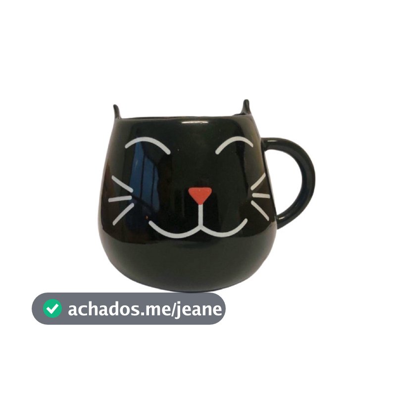 Caneca Café Chá Gato Preto Carinhas 500ml Porcelana Fofa Presente Criativo
