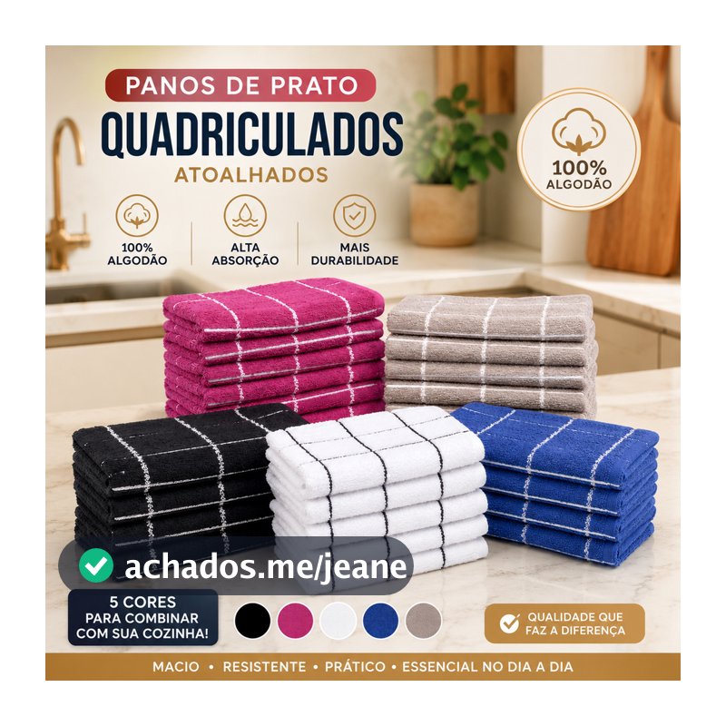 KIT 5 e 10 Pano De Prato Copa Atoalhado Xadrez Felpudo 100% Algodão