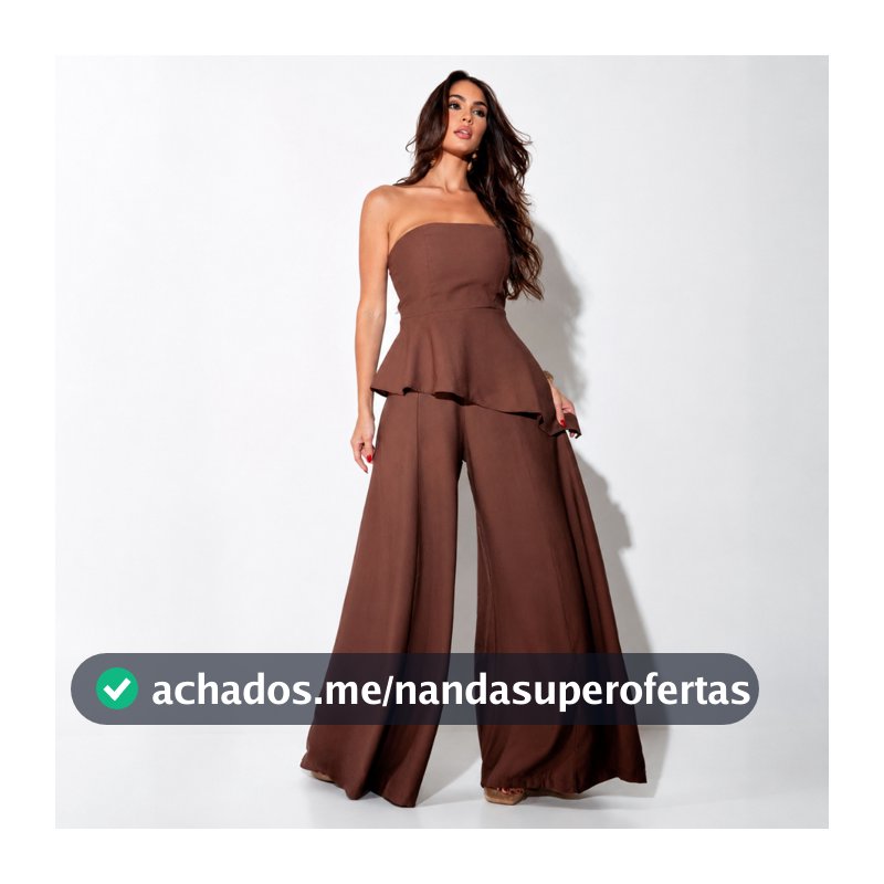 Conjunto Feminino Top Peplum Assimétrico e Calça Pantalona Elegante Marrant