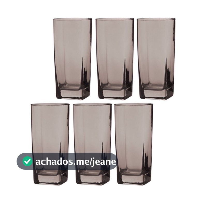 6 Copos Bali Quadrado 320ml Colorido Mesa Lindo Luxo Cinza