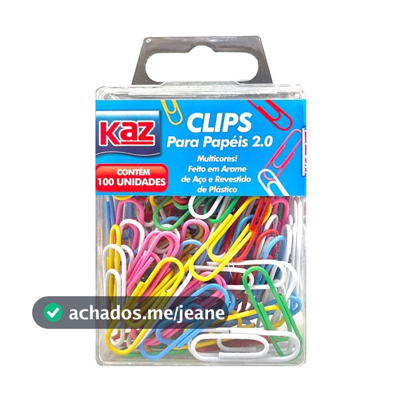 Kit 100 Clips Coloridos de Aço Para Papel n°2/0 Revestido Plástico