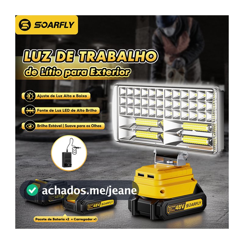 Lanterna Refletor Lampada Luz Led 8 Polegadas Com Bateria Portátil Recarregável