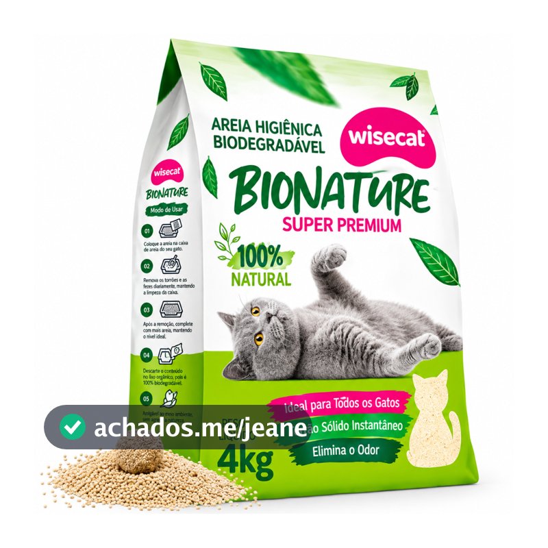 Areia 4 KG Bionature Wisecat Mandioca Gatos Biodegradável - Rápido Envio -