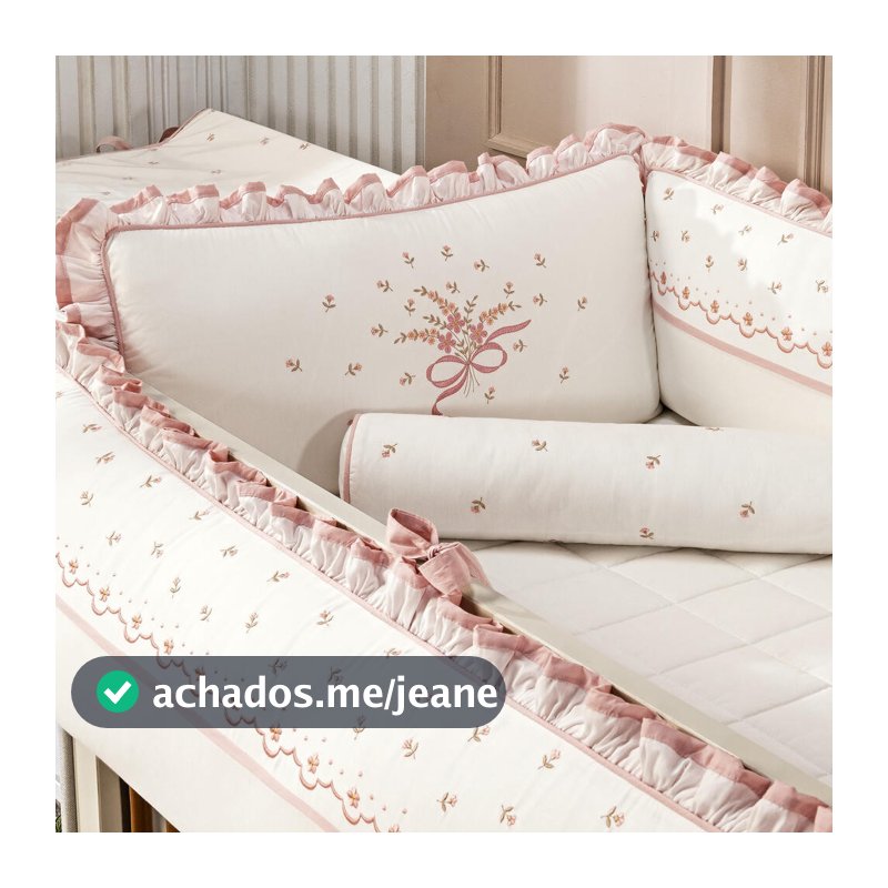 Kit Berço de Bebê Menina Exclusivo Marli 100% Algodão Premium Antialérgico - 08 Peças