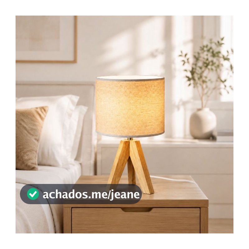 Abajur Luminária de Mesa Tripé Madeira Tricolor 3 Tons de Luz com Brilho Ajustável USB