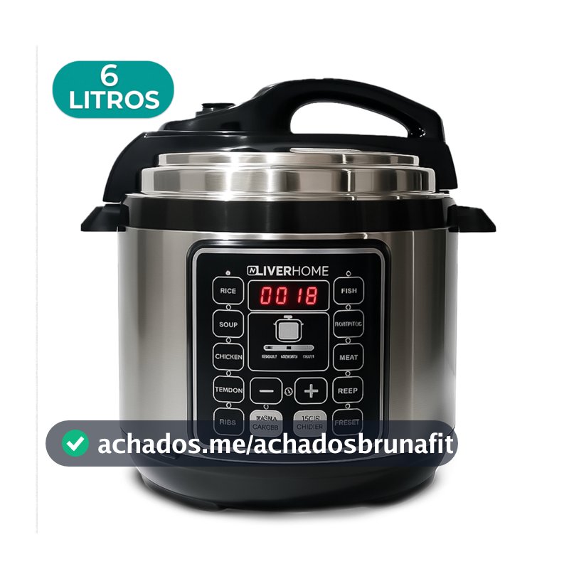 Panela De Pressão Elétrica 6L Inox Preta Digital 110V ou 220V Oliver Home