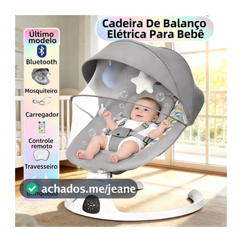 Cadeira Balanço Bebê Elétrica Automático Para Bebê Com Música, Mosquiteiro e Controle Remoto 15kg