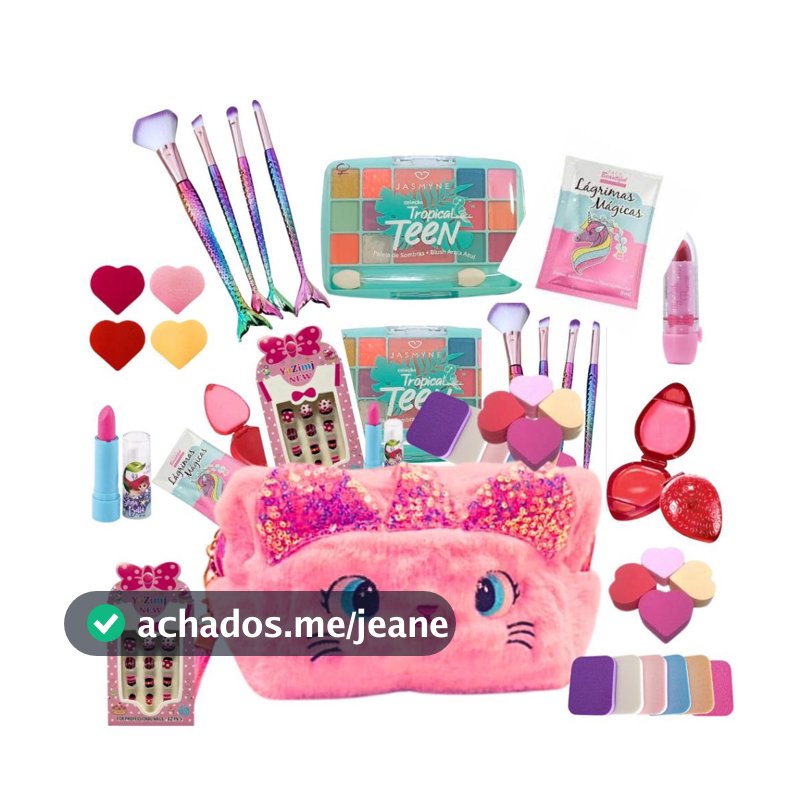 Kit maquiagem Bolsinha Sombras Pinceis batom gloss Unhas skin care completo