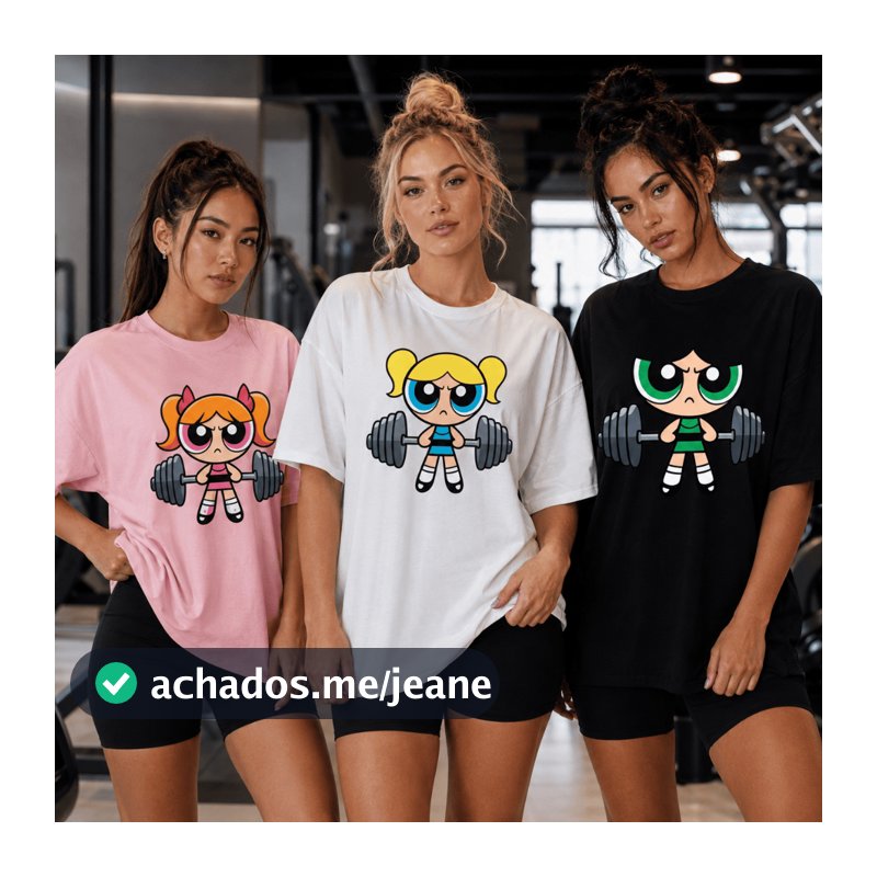 Kit 3 Camisetas Femininas Meninas Super Poderosas Academia Fitness Camisetão Blusão Roupa de Treino