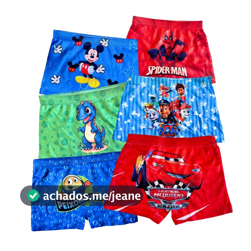 Kit 5 10 Cuecas Boxer Menino Estampadas Sublimadas Personagens super heroi Infantis Conforto Diário
