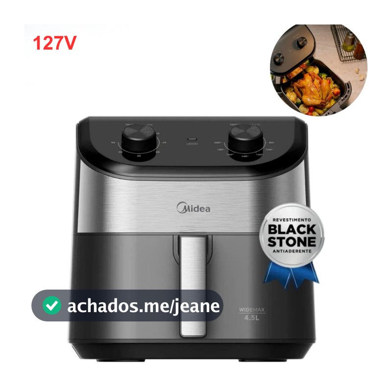 Air Fryer Midea 4,5L Widemax 1500W Fritadeira Elétrica Revestimento Blackstone 127V