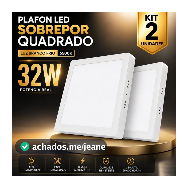 Kit 2 Plafon Sobrepor Quadrado Led 32w Painel Bivolt 30x30