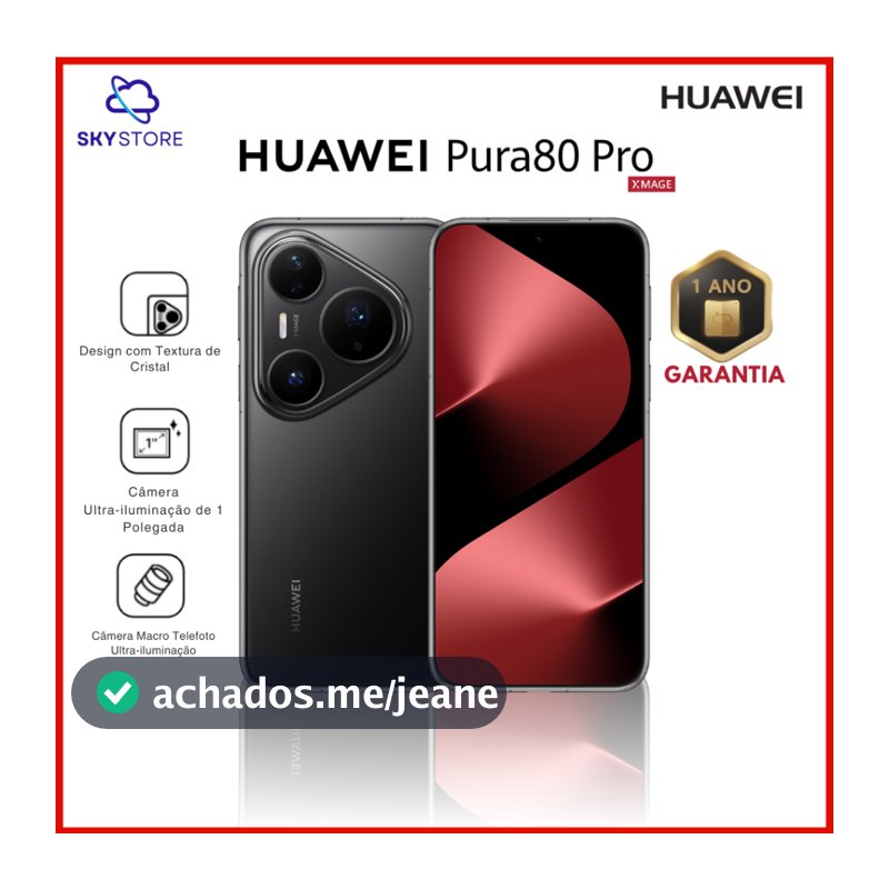 Huawei Pura 80 PRO , 512GB + 12GB RAM, Processador HiSilicon Kirin 9020, CÃmera 50MP+40MP+48MP, Versão Global