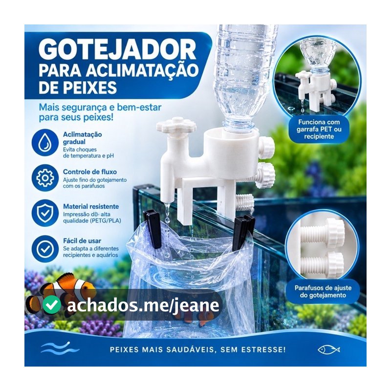 Gotejador para Aclimatação de Peixes em Aquário com Controle de Fluxo Ajustável