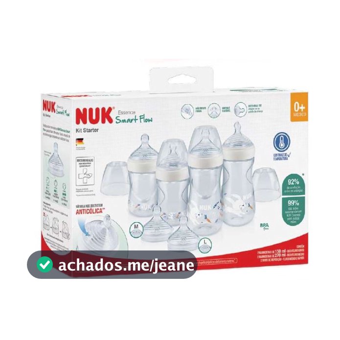 Kit 4 Mamadeiras Nuk Starter Smart Flow Recém Nascido Com Controle de Temperatura