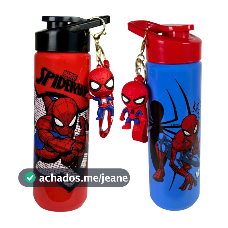 Garrafinha Infantil 700ml Licenciado Homem-Aranha e Disney + Chaveiro | Com Alça | Escolar Resistente BPA Free