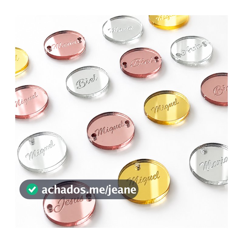 Tag Personalizada Acrílico Espelhado 2cm | Nome Texto | Etiqueta Aplique para Laços, Crochê e Lembrancinhas