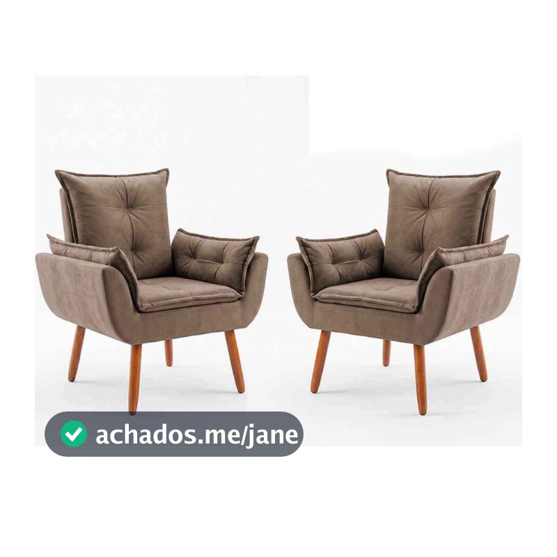 Kit com 2 Poltronas Decorativa Opala Pés Palito Premium, Reforçada, Cozinha, Quarto Suede Capuccino