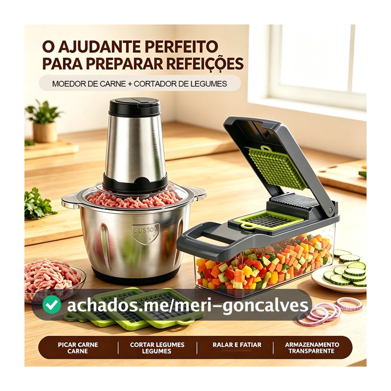 Kit Cortador de Legumes + Triturador de Alimentos 14 em 1 Aço Inox
