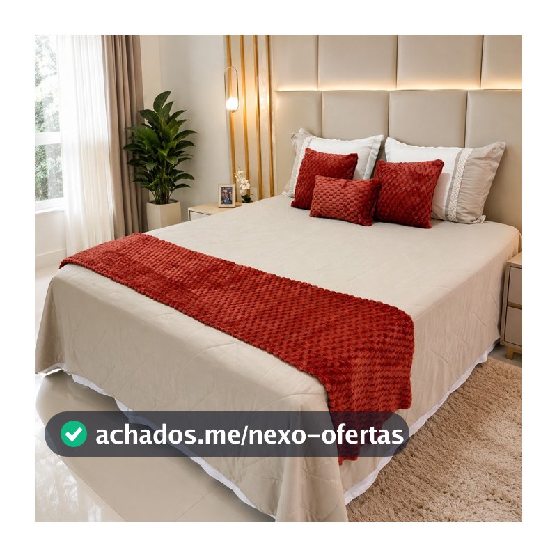 Kit 4 Peças Cama Posta 1 Peseira 2 Capas de Almofada 1 Baguete Decorativa Flannel Elegante