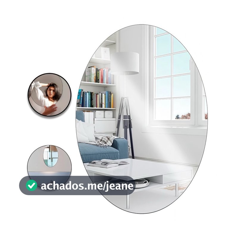 Espelho Adesivo Plástico Decorativo Flexível Espelhado 25x40cm Retangular Oval Auto Colante Parede Decoração