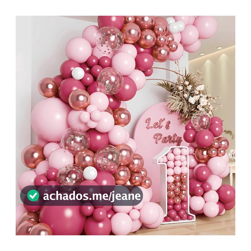 Kit Balões Rosa Rose Gold 145 Peças Decoração de Festa Arco Desconstruído Chá de Bebê