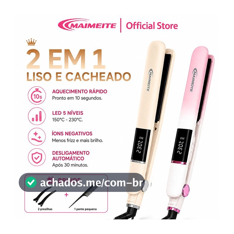 MAIMEITE Modelador De Cachos Alisador De Cabelo E Chapinha 2 Em 1 Mini Alisador Profissional Bivolt Liso/Cachos S638