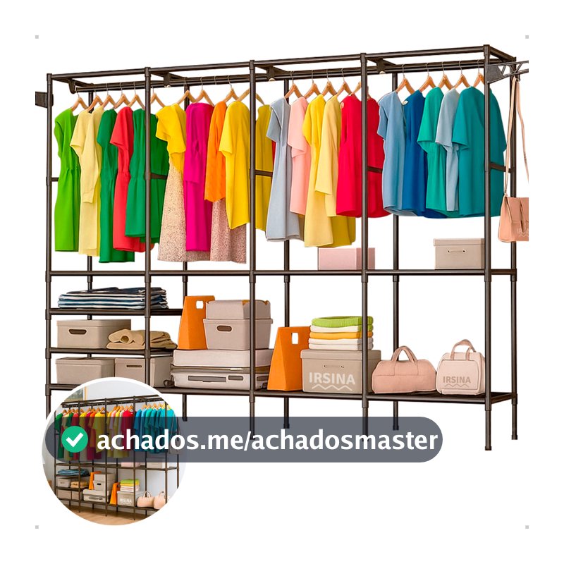 Guarda Roupa Roupeiro Closet Aberto Divisórias com Cabideiro Sapateira e Prateleiras Organizador Roupas