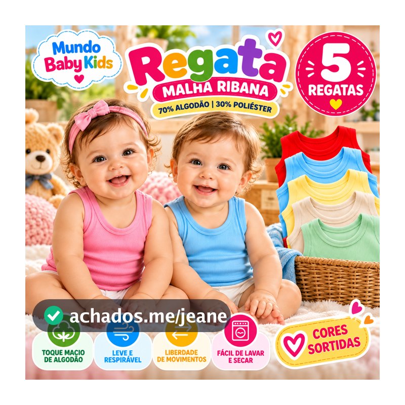 Kit 5 Regatas Bebê Menino Menina Malha Ribana Infantil Verão Calor Enxoval Cores Sortidas