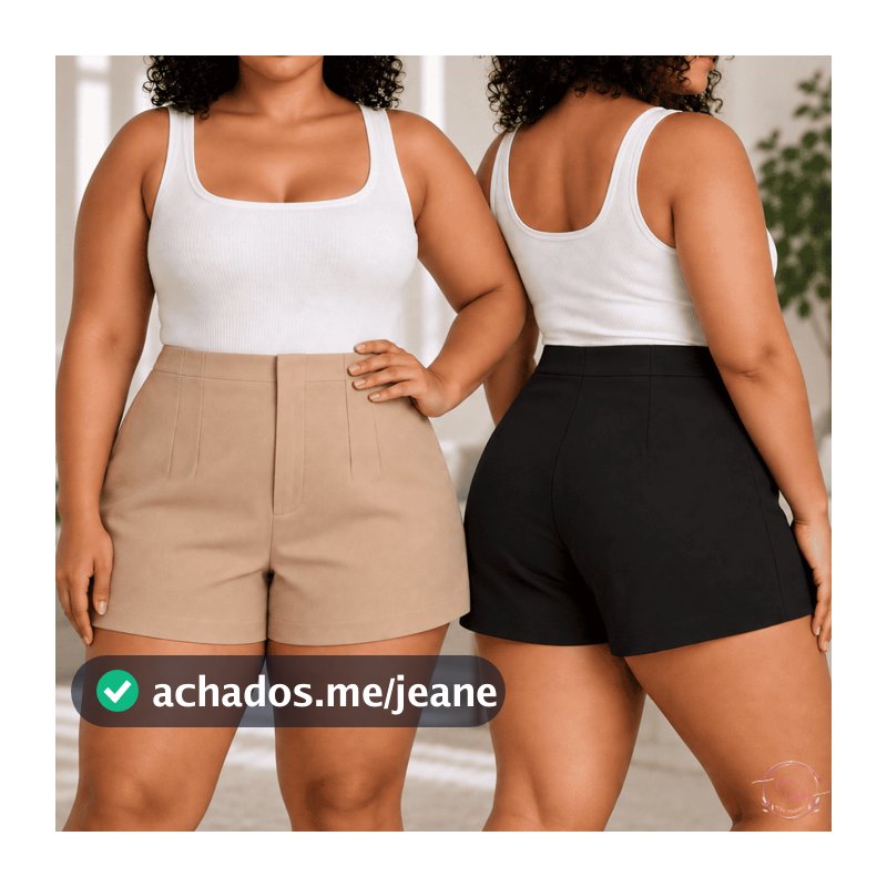 Short Alfaiataria Plus Size Feminino Cintura Alta Com Ziper  Lateral