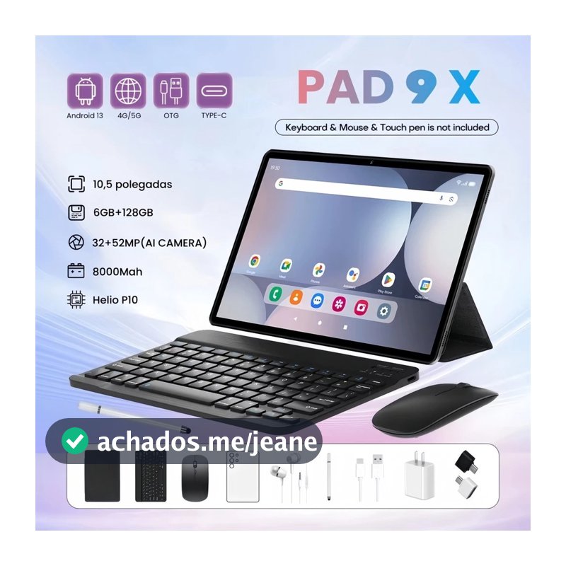 Pad 9X Tablet Android Tela Grande 10.5 FHD 6+128GB WiFi 5G Uso Trabalho Estudo 8000mah