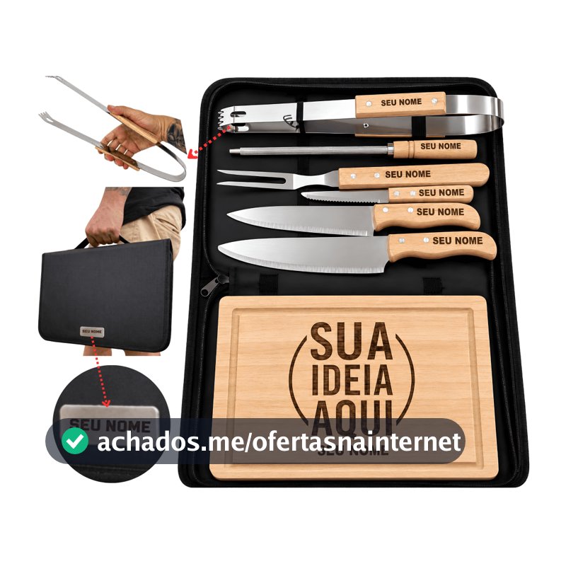Kit Churrasco 9 peças Personalizado Estojo Tábua Faca Garfo Nome Time Logo