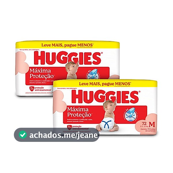 Kit 2 - Huggies Fralda Descartável Máxima Proteção M - 72 Un