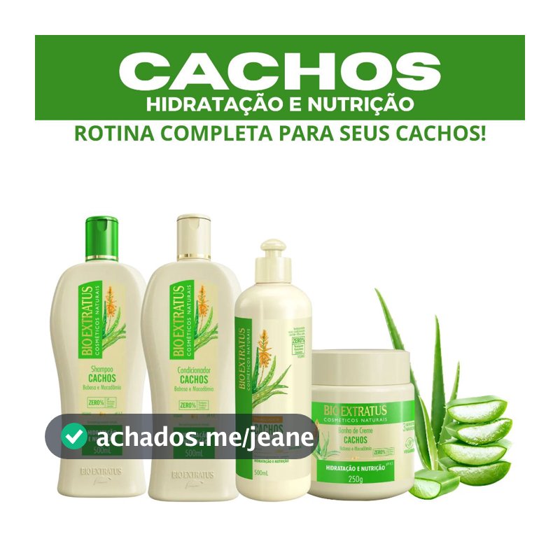 Cachos Bioextratus–Shampoo| Condicionador |Finalizador 500ml|Máscara 250g/1kg|Babosa e Macadâmia