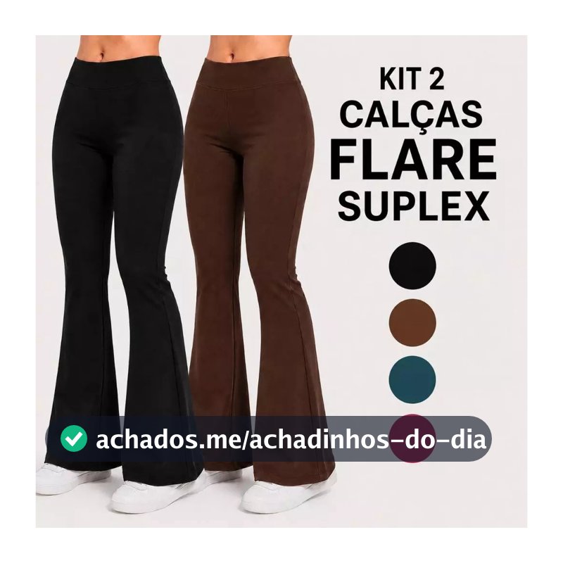 Kit 2 Calças Legging Flare Leg Bailarina Feminina Suplex Cintura Alta Sem Transparência Cós alto Calça Boca de Sino