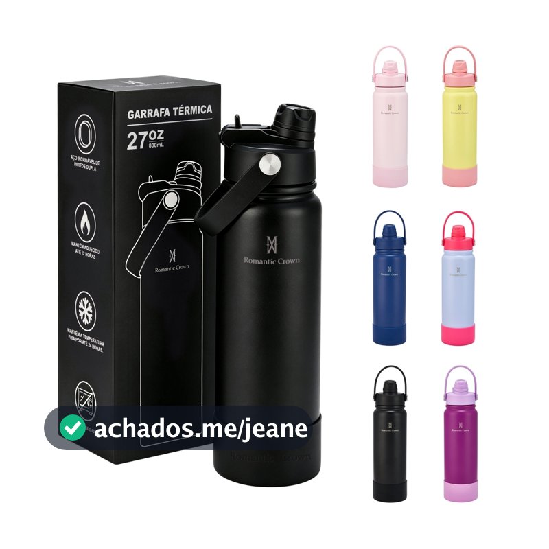 ROMANTIC CROWN Garrafa Térmica 800ml Aço Inox 304 Grande Capacidade com 2 Formas de Beber para Viagem e Esporte