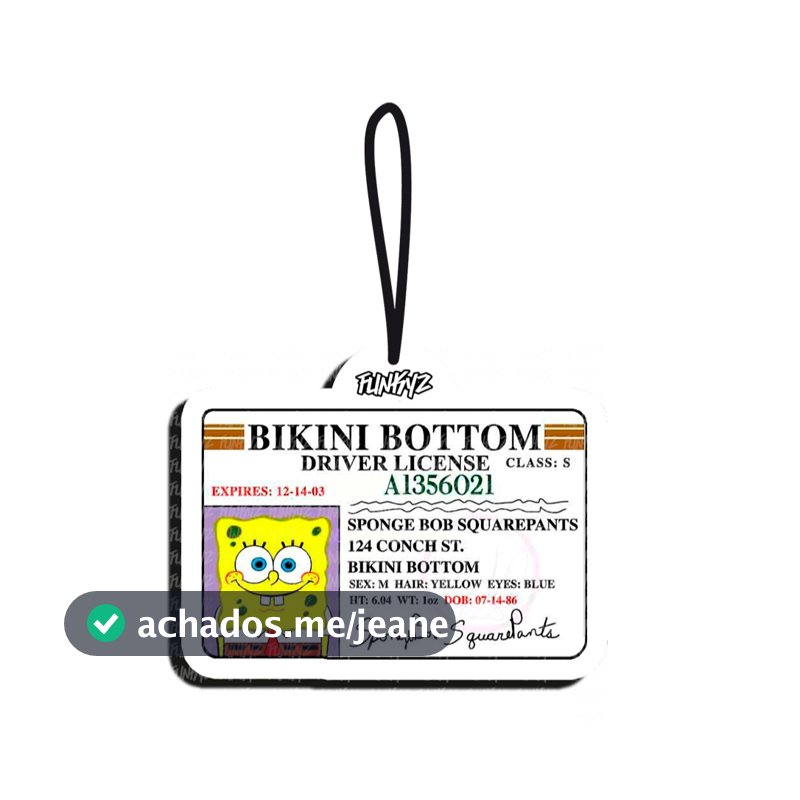 Aromatizante Bob Esponja Cnh (Cheirinho de Carro Tipo Little Tree)