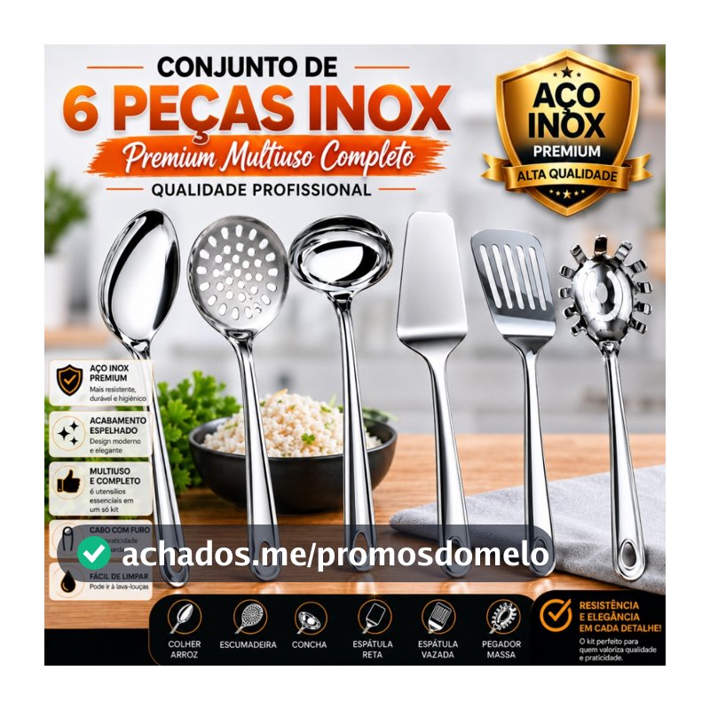Kit Conjunto Completo Inox 6 Peças Premium Multiuso Profissional Cozinha Restaurante Buffet Resistente