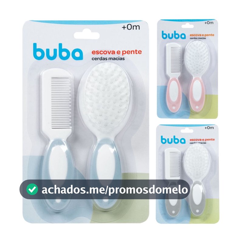 Escova E Pente Cerdas Macias Pontas Arredondadas Para Cabelo Bebe Infantil Azul Rosa Cinza Buba