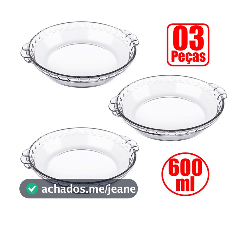 Kit Jogo de 3 Formas Assadeiras de Vidro tempeirado Marinex 600ml Filetadas Pequenas