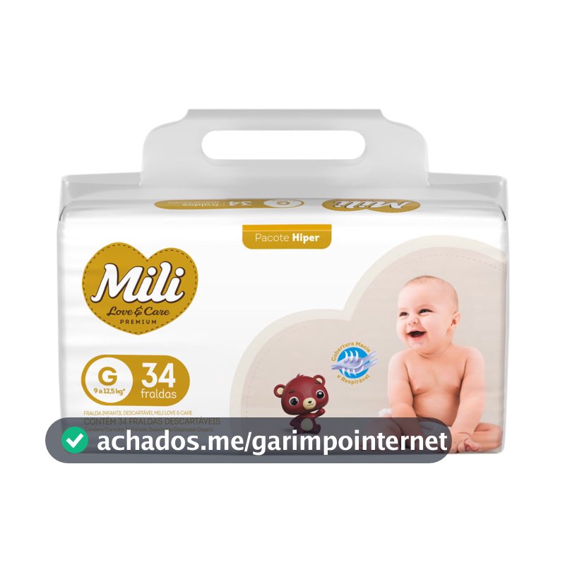 Fralda Infantil Mili Love e Care Premium Hiper Tamanho G com 34 Unidades Descartáveis